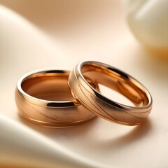 Generative AI illustration of closeup of golden wedding rings placed blurred background