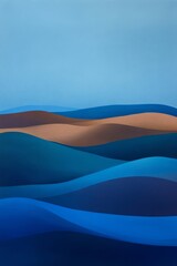 Fototapeta premium Blue and ripe brown dunes, feel the smooth and touch of sand grains, the overall style is a combination of modern abstract art and naturalism, elegant art background. 