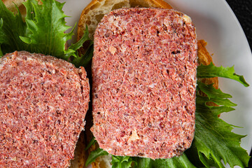 spam meat sandwich fresh meal food snack on the table copy space food background rustic top view