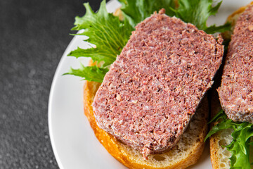 spam meat sandwich fresh meal food snack on the table copy space food background rustic top view