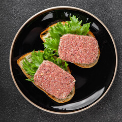 spam meat sandwich fresh meal food snack on the table copy space food background rustic top view