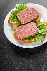 spam meat sandwich fresh meal food snack on the table copy space food background rustic top view