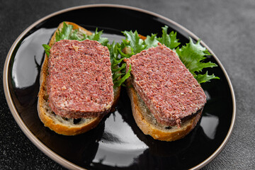 spam meat sandwich fresh meal food snack on the table copy space food background rustic top view