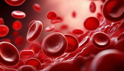 Red blood cells are floating around inside the arteries. Image showing science and health concepts.