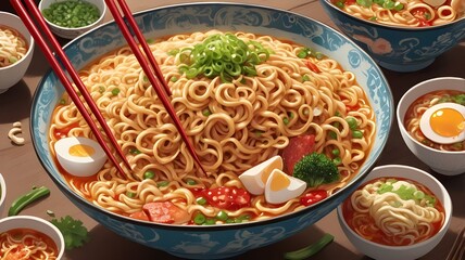 Illustration delicious instant noodles