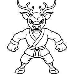 Angry Karate deer White Background line art vector illustration