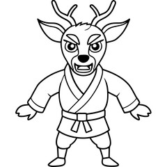 Angry Karate deer White Background line art vector illustration