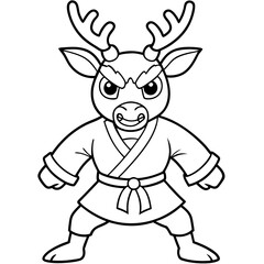 Angry Karate deer White Background line art vector illustration
