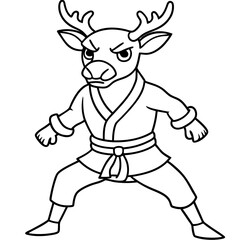 Angry Karate deer White Background line art vector illustration