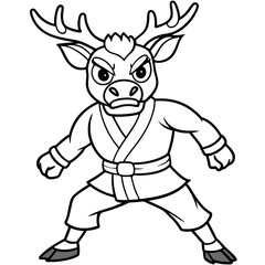 Obraz premium Angry Karate deer White Background line art vector illustration
