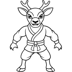 Angry Karate deer White Background line art vector illustration