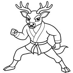 Angry Karate deer White Background line art vector illustration