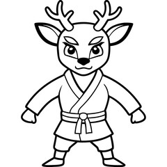 Angry Karate deer White Background line art vector illustration