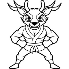 Angry Karate deer White Background line art vector illustration