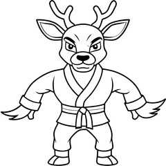 Angry Karate deer White Background line art vector illustration