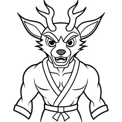 Angry Karate deer White Background line art vector illustration