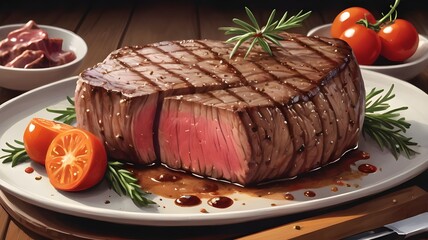 Illustrate a delicious and juicy steak
