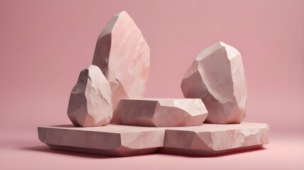 Stone Product Podium on Pink Background. Generative AI.