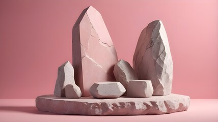 Stone Product Podium on Pink Background. Generative AI.