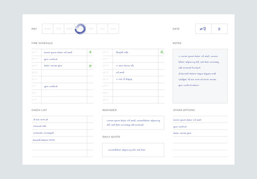 Horizontal Planner Layout With Fillable Fields