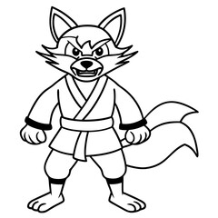 Angry Karate Fox White Background line art vector illustration