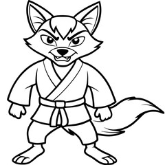 Angry Karate Fox White Background line art vector illustration