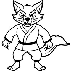 Angry Karate Fox White Background line art vector illustration