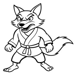 Angry Karate Fox White Background line art vector illustration