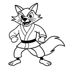 Angry Karate Fox White Background line art vector illustration