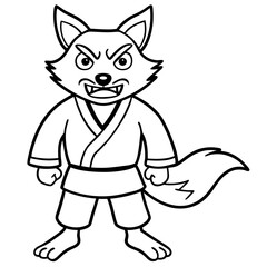 Angry Karate Fox White Background line art vector illustration