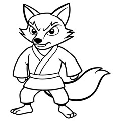 Angry Karate Fox White Background line art vector illustration