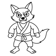 Angry Karate Fox White Background line art vector illustration