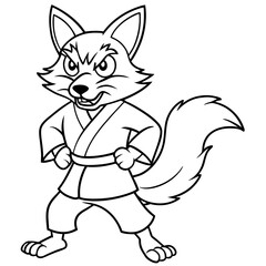 Angry Karate Fox White Background line art vector illustration