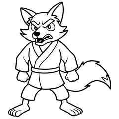 Angry Karate Fox White Background line art vector illustration