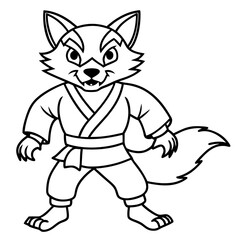 Angry Karate Fox White Background line art vector illustration
