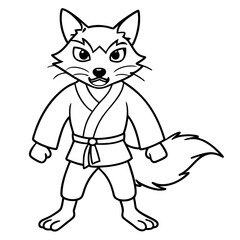 Angry Karate Fox White Background line art vector illustration