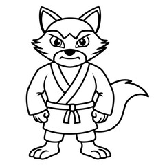 Angry Karate Fox White Background line art vector illustration