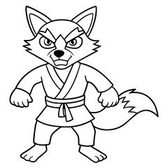 Angry Karate Fox White Background line art vector illustration