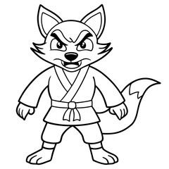 Angry Karate Fox White Background line art vector illustration