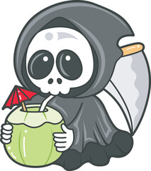 Illustration of cute skull ghost icon.
Funny skull ghost in activities stickers.
