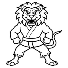 karate lion line art vector illustration