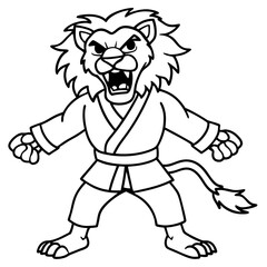 karate lion line art vector illustration