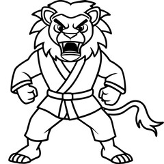 karate lion line art vector illustration
