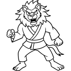 Fototapeta premium karate lion line art vector illustration