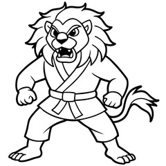 karate lion line art vector illustration