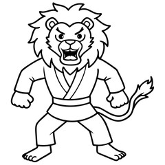 karate lion line art vector illustration