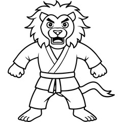 karate lion line art vector illustration