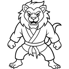 karate lion line art vector illustration
