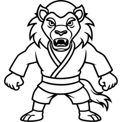 karate lion line art vector illustration