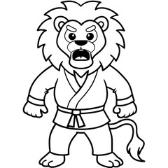 karate lion line art vector illustration